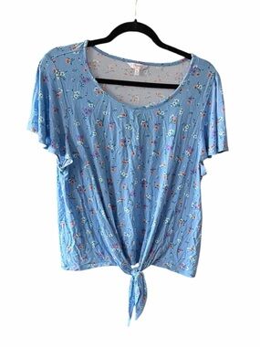 Light Blue Floral Tie-Front Women’s Top